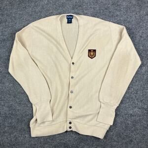 Par Four Cardigan Sweater Mens Size L Cream Knit Crest Logo Button Front USA